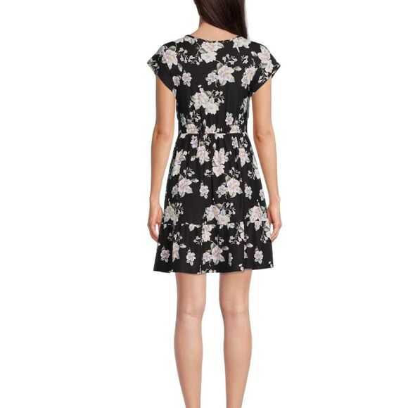 4 for $20 Juniors Y2K Babydoll Black Purple Floral Dress with Short Sleeves M - Picture 3 of 4